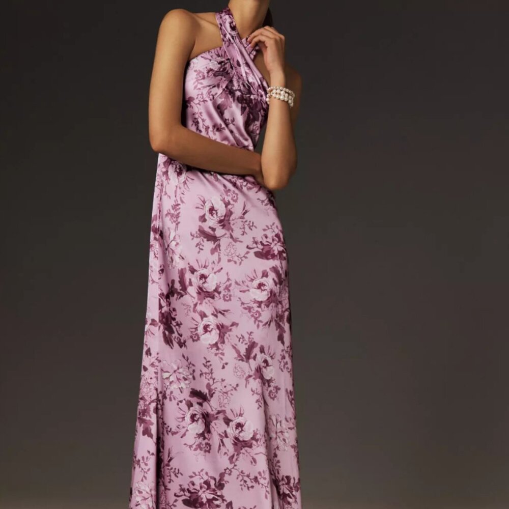 Anthropologie BHLDN Ruby Twist Halter Satin Gown